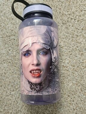 Purple Graphic Water Bottle with Lucy Vampire  Face Artwork